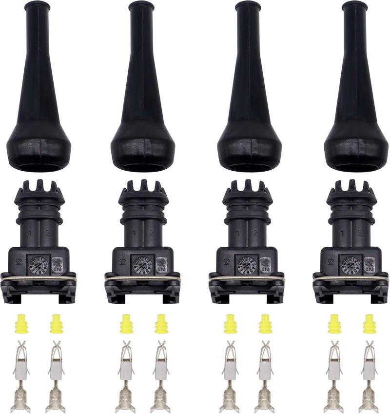 OXCANO 4 Sets Fuel Injector Connector EV1 Waterproof 2 Way Fuel Injector Wiring Harness Connectors Plug Pigtail Kit - Image 1